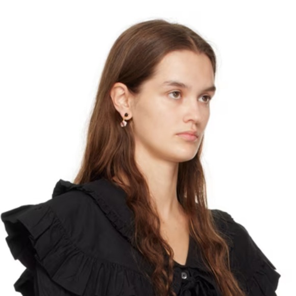 Sandy Liang Gold Narutomaki Earrings Pink Spirals Daisy Pearl Black Heart New - Picture 5 of 8